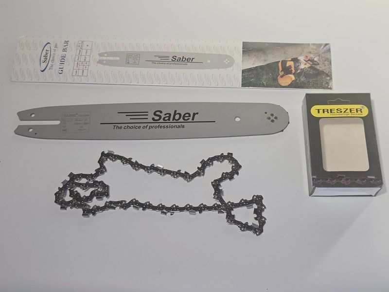Комплект: шина Saber + ланцюг Treszer "Супер зуб" 3/8" LP, 1.3 мм, 35 см, 50 ланок &mdash; комплект для бензопили SBR-TRZ-SET-14-50 фото