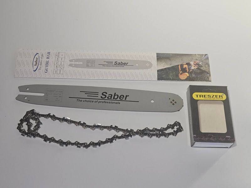 Комплект: шина Saber + ланцюг Treszer "Супер зуб" 3/8" LP, 1.3 мм, 35 см, 50 ланок &mdash; комплект для бензопили SBR-TRZ-SET-14-50 фото